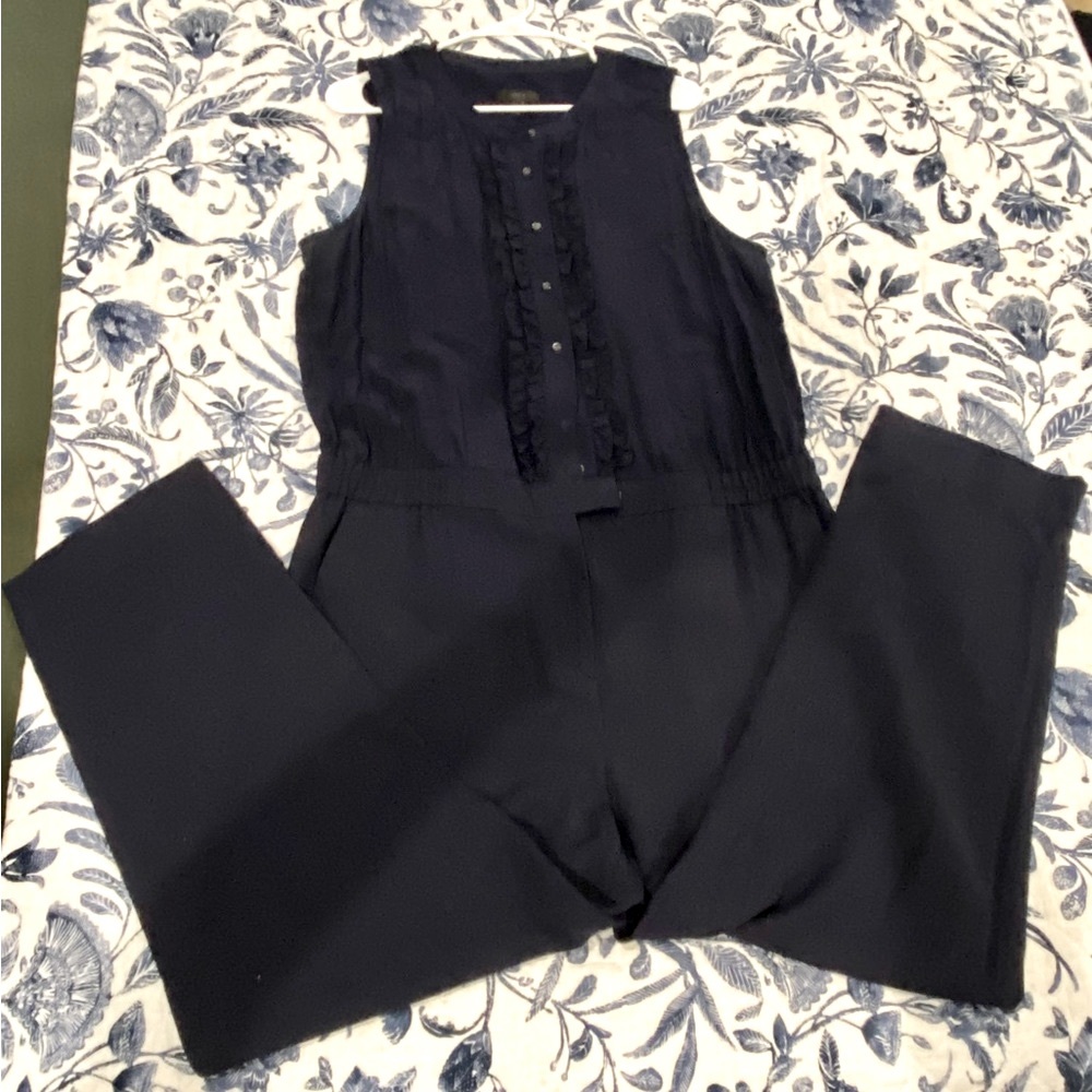JCREW Collection size 16 navy jumpsuit.  Silk top/linen pant. Casual or dress up